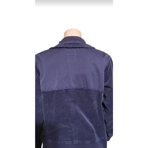 long sleeve mandarin collar Zip-up with button-down midnight corduroy Jacket si - Picture 5 of 6